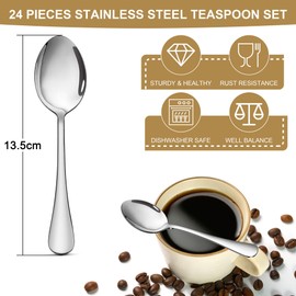 Joyfair Teaspoons Set of 24, Stainless Steel Dessert Spoon Set, Coffee Spoons/Cutlery Spoons Ideal for Coffee Tea Ice Cream Dessert in Home Kitchen Restaurant, Dishwasher Safe (5.4 Inch, 13.5cm)