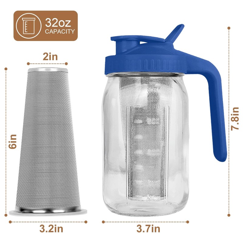QHH Cold Brew Coffee Maker,32 oz Mason Jar Pitcher with