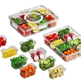 8 Compartment Transparent Plastic Snack Storage Container with Lids, Divided Serving Tray Food Organizer Box Travel Spice Box