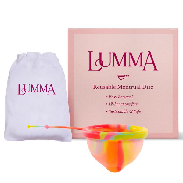 LUMMA Menstrual Disc | Includes Carrying Pouch and Silicone String for Easy Removal | Comfortable & Sustainable Choice to Tampons | Reusable Medical Grade Silicone, Leak-Proof | Unicorn, Medium-Cervix