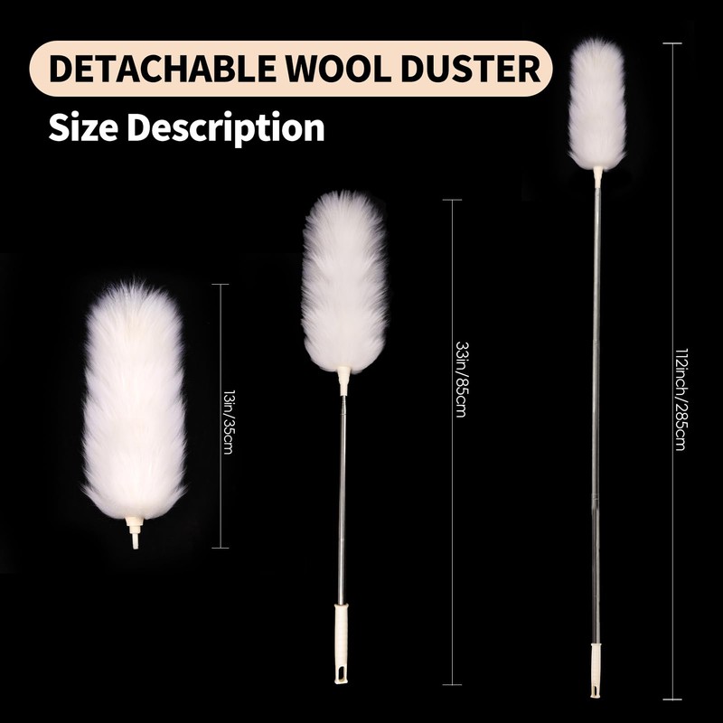 FeelfunFeather Extendable Lambswool Duster 29-110 Inch,Anti-Static Flexible Head, Stainless Steel