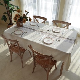 Winknowl Rustic Tablecloth, Cotton Linen Fabric Wrinkle Free Table Cloths, Washable Square Table Cover Decoration for Kitchen Dinning Party for 4 Seats, Beige, Wine Leaf, 55x55 Inch