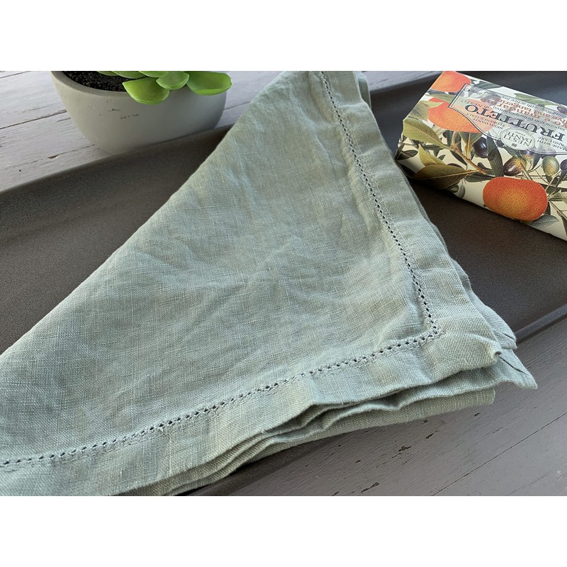 Linen Napkins –100% French Flax – Hemstitch Stonewashed Pure Linen