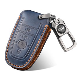 QBUC for Ford Key Fob Cover,Leather Key Shells Compatible with Ford Explorer Bronco Escape Expedition Edge F150 Fusion Mustang Ranger Lincoln (Blue, 4 Buttons)