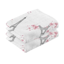 PBJCKAH Cotton Hand Towels for Bathroom Set of 2 Paris Eiffel Tower and Cherry Blossom Vintage Seamless Absorbent Soft Decorative Face Towels for Guest Gym Hotel Sports 16x28 in Towel