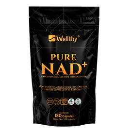 Wellthy Pure NAD+ 500mg 180 Cápsulas. B Nicotinamide Adenine Dinucleotide, 180 Porciones por Envase, 100% Puro, Vcaps Cápsulas Veganas, Bottle Free.