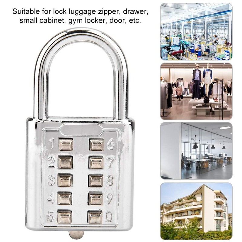 Padlock, Lock Tactile Button Combination Padlock, 10 Button Combination Padlock,