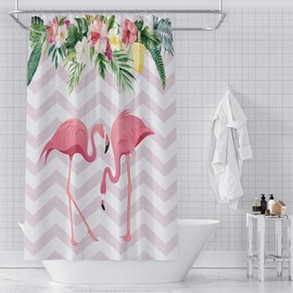 OERJU 48x72inch Pink Flamingo Shower Curtain Cute Tropical Animal Colorful Floral Green Leaf Botany White Stripe Arrows Base for Bathroom Decor Fabric Polyester Shower Curtain Liner with Hooks