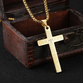 ADoor Stainless Steel Cross Pendant Necklaces for Men or Women Philippians 4:13 Strength Bible Verse Pendant Chain 24 Inch Silver