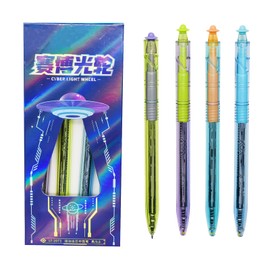 Maydahui 8 Pcs Cool UFO Pens Cyber Light Wheel Gel Pen Spaceship Galaxy Style Twistable Black Ink for Aerospace Lovers Shcool Office Supplies Party Favors