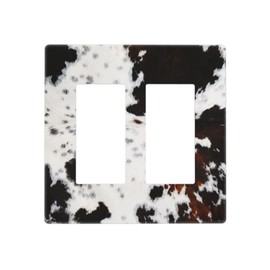 Brown Black and White Cheetah Farm Cattle Cow Skin Fur Print 2 Gang Double Rocker/Decorator Gfci Outlet Light Switch Wall Plate Cover Decorative Electrical Face Plate for Dimmer, USB Outlet Scewless