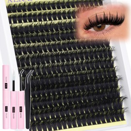 ALICE Thick Lash Clusters Kit - Wispy Volume Eyelash Clusters Kit 228pcs 80D Spiky Russian D-Curly Anime Eyelash Extension Kit - Individual Lashes Kit with Lash Glue for DIY at Home