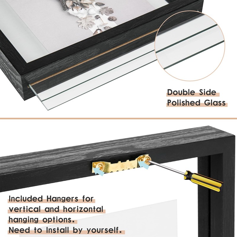 MUYE 5x7 Floating Frames Set of 2,Double Glass Picture Frame