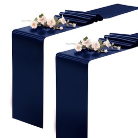 KKJIAF 2 Pack Navy Blue Table Runners 12 x 108 Inch, Rectangular Smooth Satin Silk Table Runner for Wedding, Banquet, Birthday Party Decoration