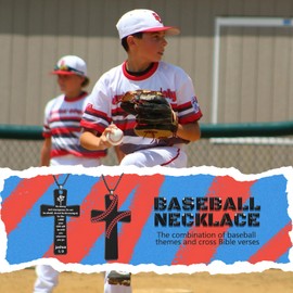 VERKUUY Baseball Cross Necklace for Boys Men, Stainless Steel Cross Pendant 24'' Chain Inspirational Bible Verse Religious Jewelry Gifts
