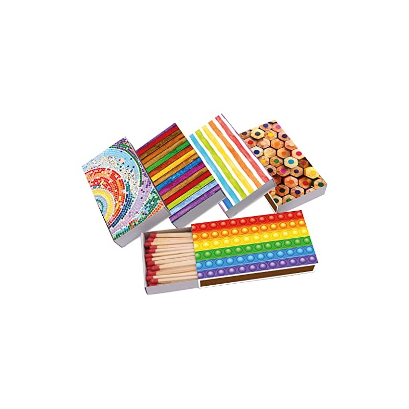 jameitop® XL Matchboxes, 10 cm with Rainbow/Pride/Peace Design Matches, Pack