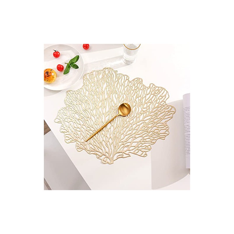 Hosoncovy 4 Pack Decorative Coral Leaf Placemats PVC Placemats Hollow
