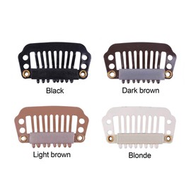 24 pcs/lot 28mm 8-teeth Metal Wig Clips Wig Hair Extension Clips with Rubber Snap Clips for Hairpiece Wig Accessories Clips (Blonde)