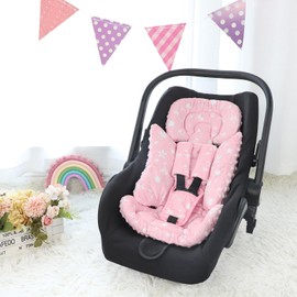 Man Fai Sky Car Seat Head Support Baby, Soft Infant CarSeat Insert with Strap Covers for Girls, Newborn Insert for carseat, Strollers, Swings, Bouncer, Pink