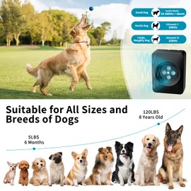 Antibell für Hunde, 3 Modi Antibell Ultraschall Gerät, 55 Fuß Stopp Hundebell Gerät, IPX4 wasserdichtes Anti-Bell-Mittel für Hunde das Training Großer Kleiner Hunde im Freien Innenbereich