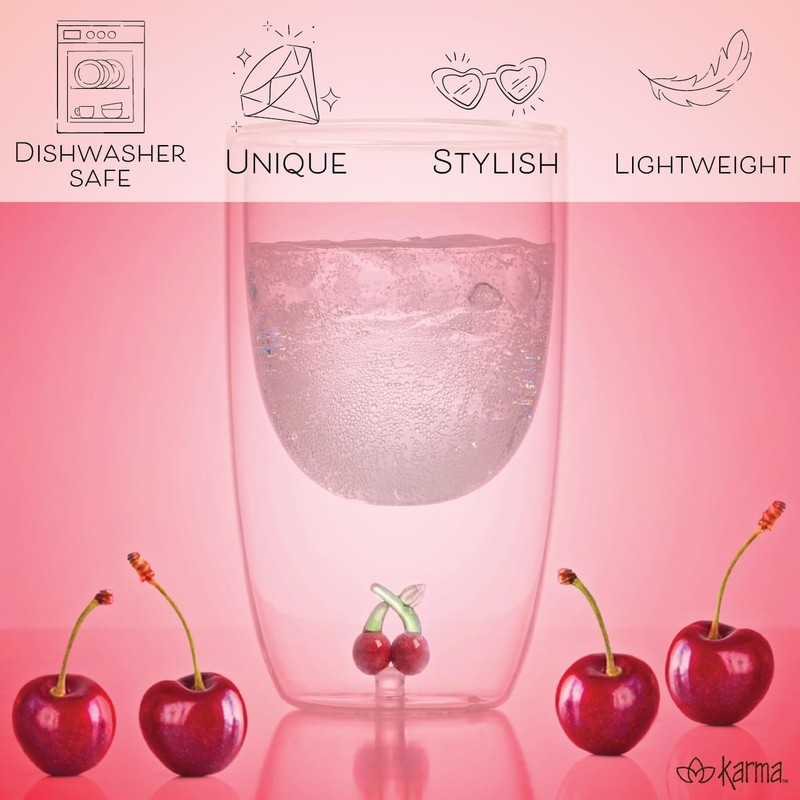 Karma, 10 Oz 3D Glass Cup, Cocktail Tumbler, Juice Glass,