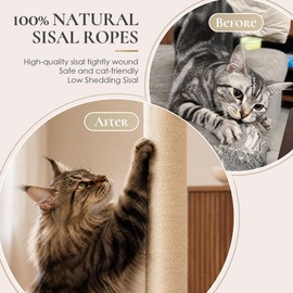 Pawalaya 35 Inch Cat Scratching Post, Eucalyptus Sisal Rope Cat Tree Tower with Hanging Ball & Interactive Mouse Toy, Durable Scratcher for Indoor Adult Cats