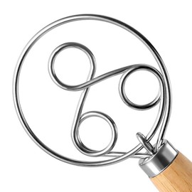 Sourdough Danish Dough Whisk – Three Eye Stainless Steel Upgraded Triple-Loop Bread Mixer Tool With Premium Heavy Duty Solid Wood Handle For Lasting Durability For Artisan Dough, Pizza, And Pastries-