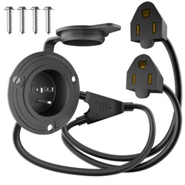 15A 125V NEMA 5-15 Shore Power Inlet Plug with 27" Extension Cable & Waterproof Cover - 2 Pole 3-Wire RV/Boat/Generator AC Power Port, Marine Grade Flanged Inlet for Truck, Solar Systems