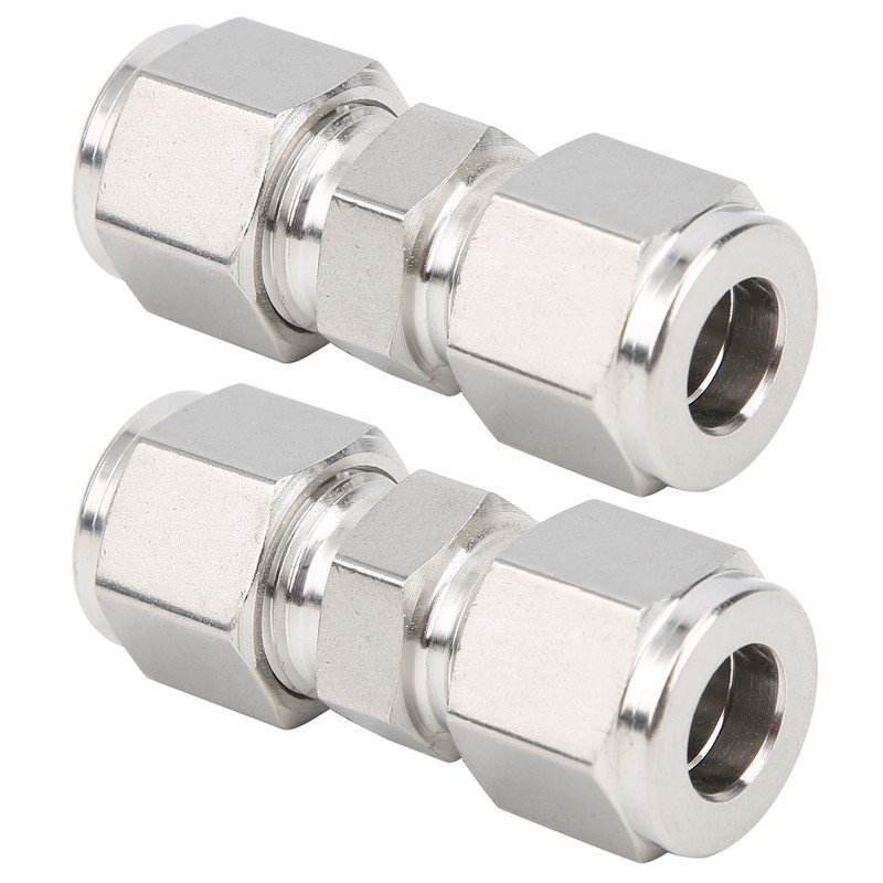 2Pcs 316 Stainless Steel Compression Fitting Straight DoubleFerrule Tube Adapter(Ф10
