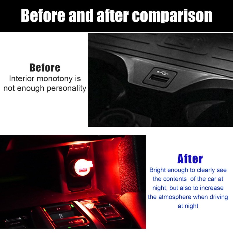 Sylvil 2 PCS USB LED Car Interior Atmosphere Lamp, Portable