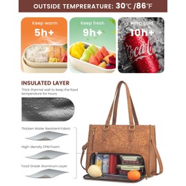 LOVEVOOK LOVEVOOK Lunch Tote Bag for Women, 15.6 Inch Laptop Bag with Insulated Lunch Compartment, Quilted Large Capacity Computer Handbag with Purse for Business, Work, Office, Casual, Yellowish brown