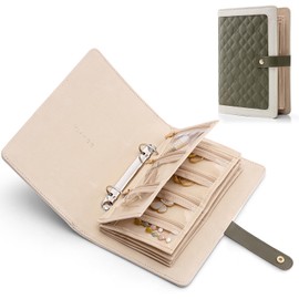 Vlando Travel Jewelry Organizer Case,Mom Gifts from Daughter,Jewelry Storage Book Ring Binder with Clear Zipper Velvet Jewelry Pouch Bag,Travel Essentials for Rings,Necklace,Earrings-Olive Green