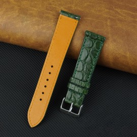 vinacreations 18mm Green Flat Alligator Belly Leather Watch Band Men Quick Release Slim Crocodile Exotic Replacement Wristwatch Strap Premium Handmade DH-28-18MM