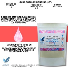 Colageno Hidolizado  Citrato de Magnesio  Biotina Bolsa con 1 Kg calidad premium.                                                                     