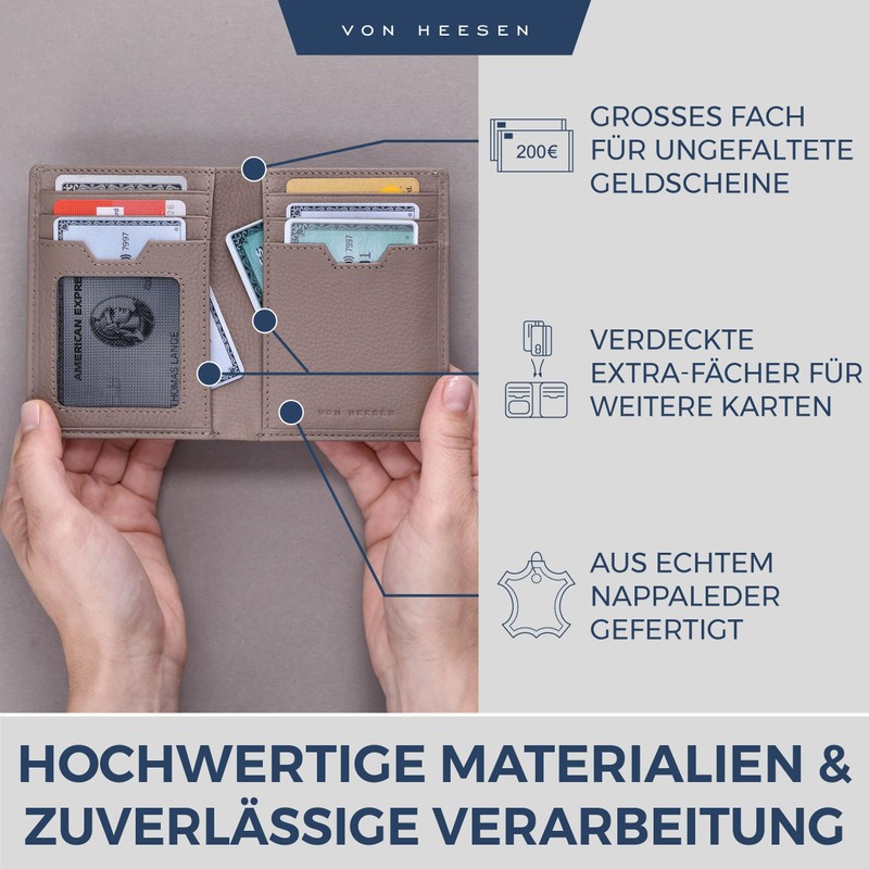 VON HEESEN® Men's Leather Wallet with Coin Compartment and RFID