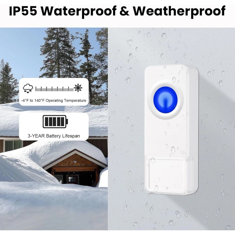 PHYSEN Wireless Doorbell with 2 Receivers 2 Buttons - PHYSEN