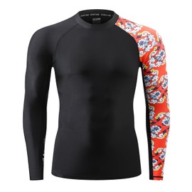 HUGE SPORTS Men's Splice UV Sun Protection UPF 50+ Skins Rash Guard Long Sleeves(Bee Together, S)