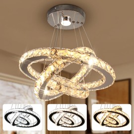 Dixun Dimmable LED Chandeliers Modern Ceiling Light Fixture 3 Rings Adjustable Stainless Steel Pendant Light Chandelier for Bedrooms Living Room