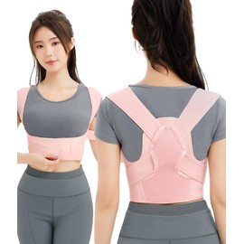 CtriLady 背中サポーター 肩用サポーター コルセット 肋骨ベルト 肩ベルト 背中 サポーター 加圧 男女兼用 脱着簡単 ベルト 伸縮性 通気性（M/L,ピンク）