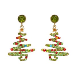 BriLove Christmas Earrings Sparkling Lightning Xmas Star Crystal Dangle for Women Christmas Jewelry Gift Multicolor Gold-Tone