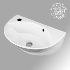 Renovators Supply Manufacturing Tahoe Small Wall Mount Bathroom Sink 17.75 Inches White Ceramic Arc Wall Hung Vessel Floating Sink With Overflow And Single Faucet Hole