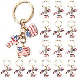 PHAETON 20PCS American Flag Patriotic Keychain, 4th of July Party Favors, Adults USA Flag Heart Souvenir Keychain Accessories Patriotic Key Chain Flag American Flag Gifts for Veterans Day Independence