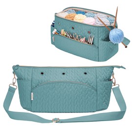 KarSyon Crochet Bag Yarn Bag Storage Organizer Knitting Bag For Crocheting Accessories Crochet Hook Case Gifts For Crafters (Teal-3)