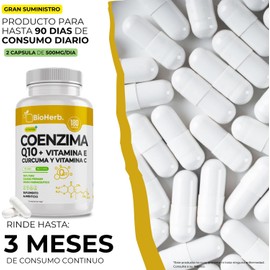 Coenzima Q10 + Vitamina E, C y Curcuma 100% Puro (180 Capsulas de 500mg) - [Potente Formulacion] | Mejora Rendimiento | Calidad Suprema | Grado Farmaceutico| Para 180 Dias | CoQ10 - Ubiquinona -Ubidecarenona - BioHerb