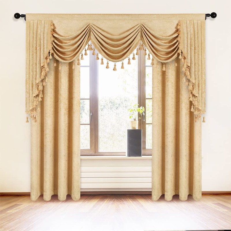 ELKCA Thick Chenille Window Curtains Valance for Living Room Luxury