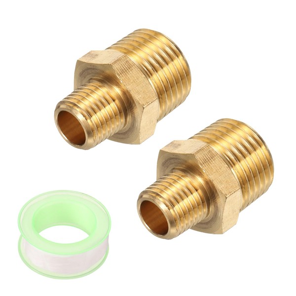 sourcing map 2pcs Hex Nipple Brass Pipe Fitting, 1/4 NPT