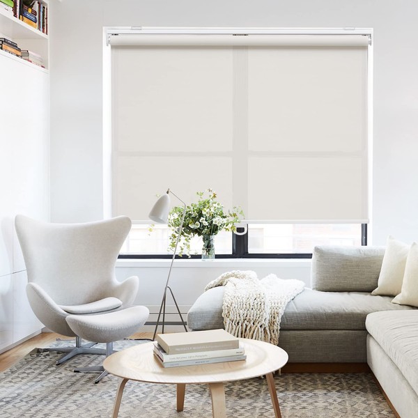 AOSKY Solar Window Shades Cordless Light Filtering Roller Shades with 5% Openness Solar Screen Semi Sheer Roller Blinds UV Protection Blinds for Windows Easy to Install 40" W x 72" H (Filter White)