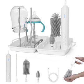 Bottle Cleaner Kit, 7 in 1 Bottle Cleaner Kit with Brush Handle Rotated 90°Design,Silicone Bottle Brush, Nipple Cleaner Brush,Straw Brush,Drying Rack for Home and Travel Better Cleaning
