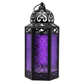 Decorative Candle Lantern with LED Fairy Lights for Bathroom and Bedroom Decor, Large, Purple