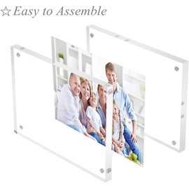 Magnetic Acrylic Photo Frame, Clear Acrylic Photo Block Magnetic Free Standing Frameless Double Sided Photo Display Panels